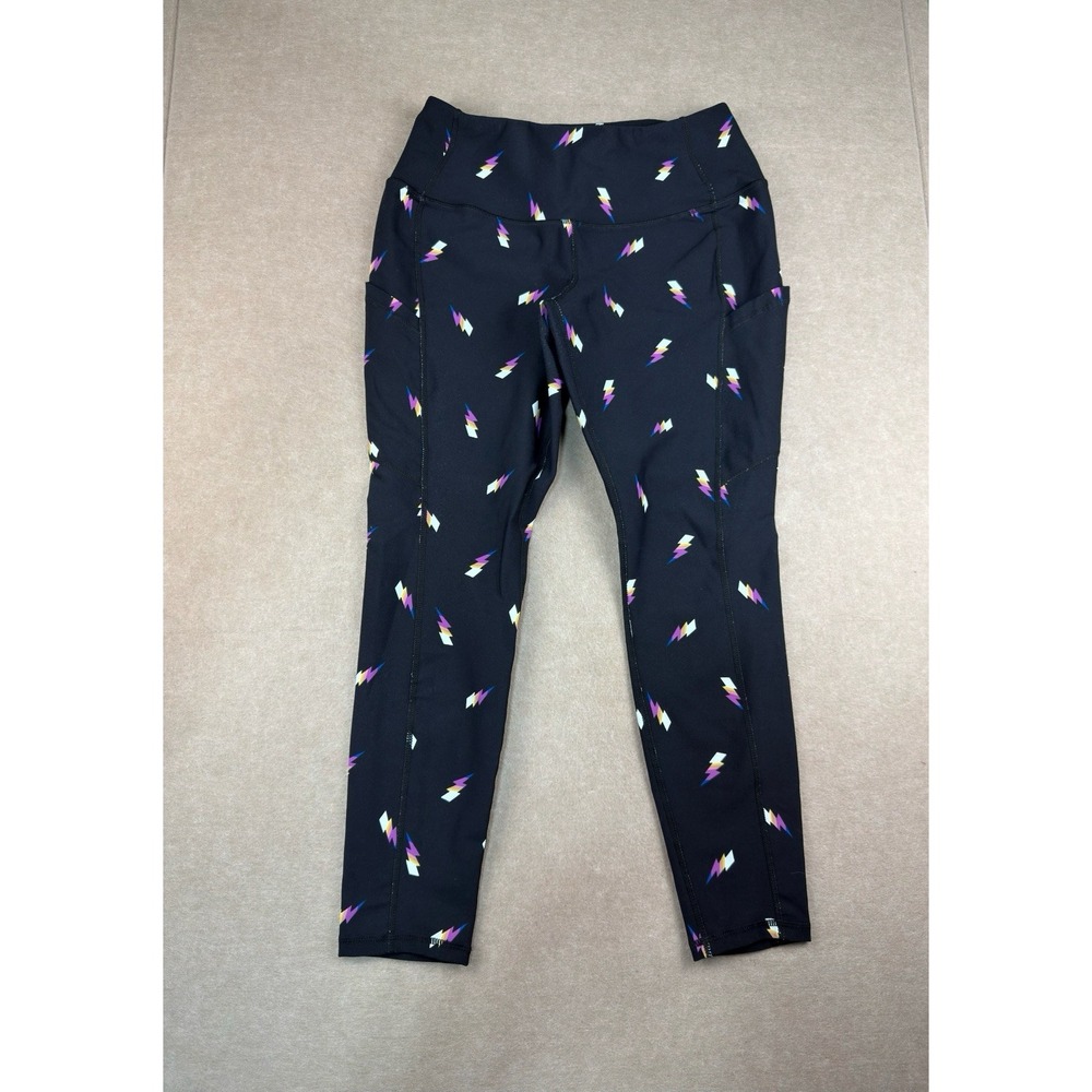 Torrid Active Leggings Size 0 Black Lightning Bolt Print Mid Rise Pockets